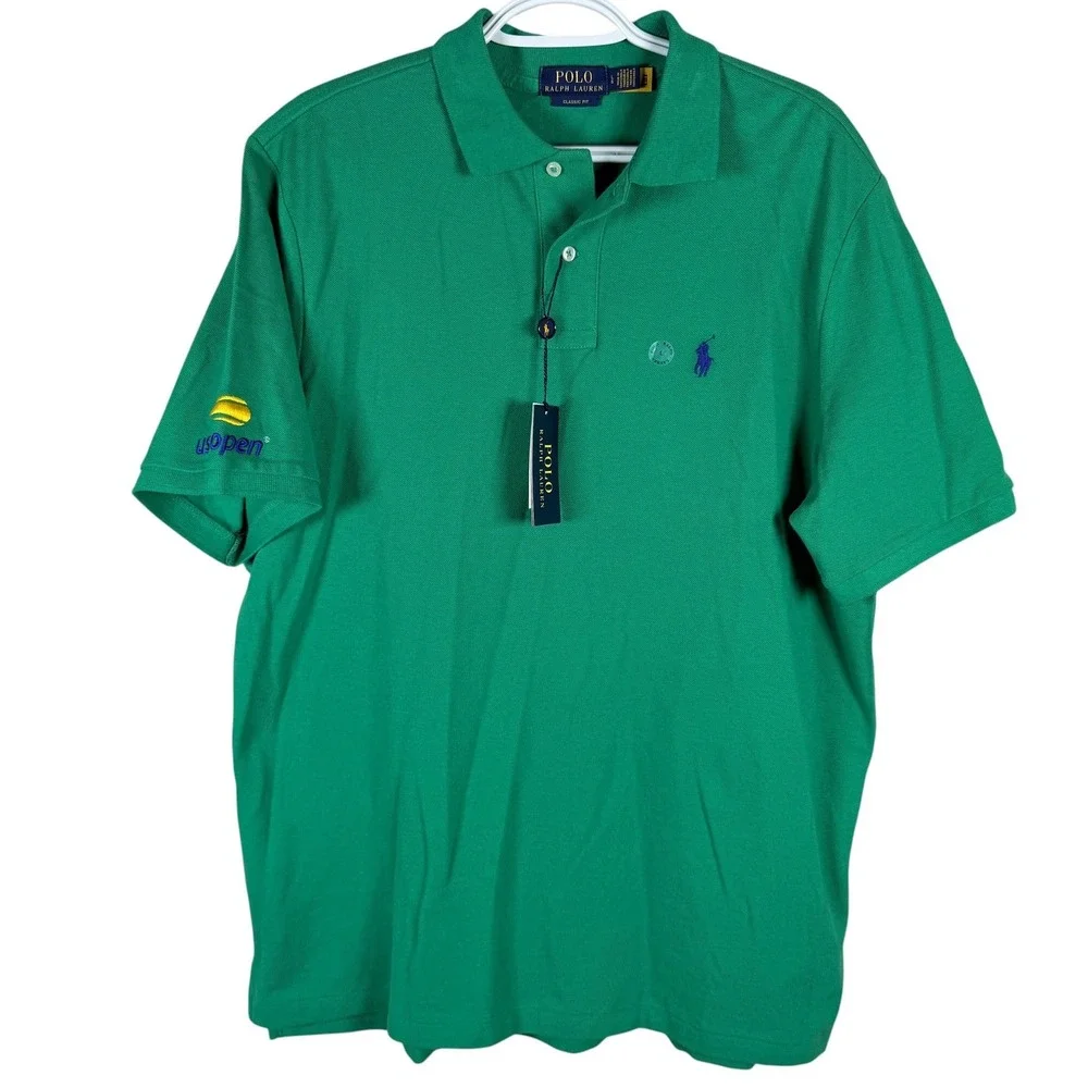 Polo Ralph Lauren US Open Polo Shirt Mens M Green Short Sleeve Classic Fit NEW